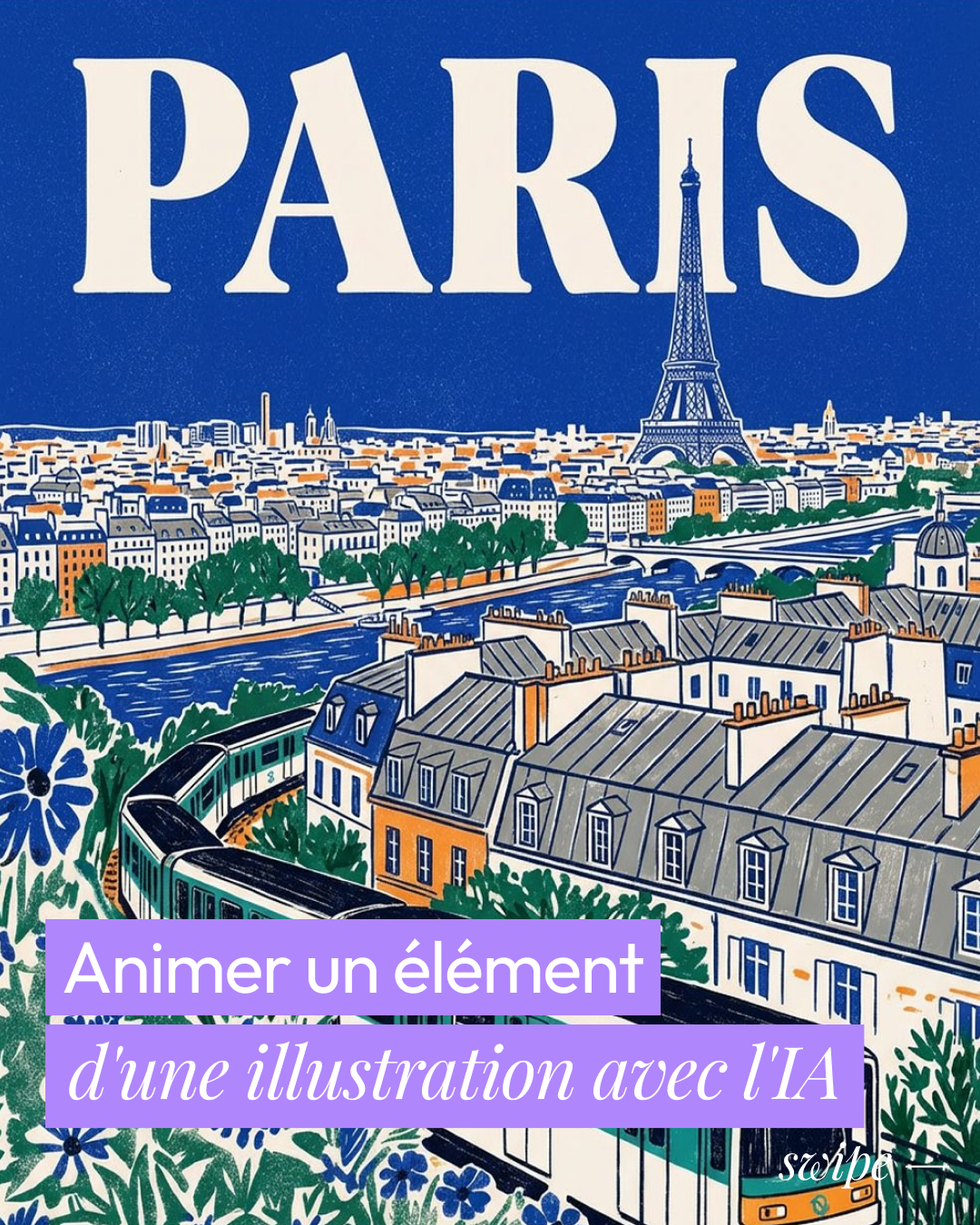 Affiche Paris animer un element d'une illustration avec l'IA